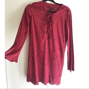 Velvet long sleeve lace up dress